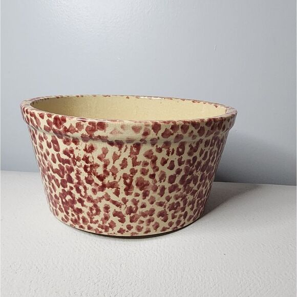 Red Spongeware Mixing Bowl Crock - Picture 1 of 5